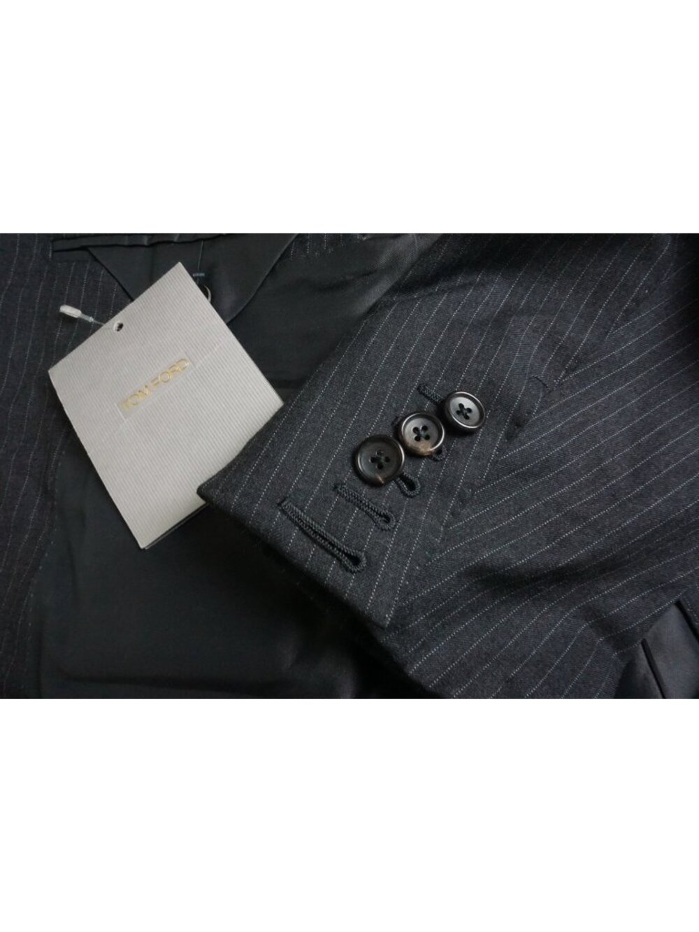 Tom Ford Basic Base B Gray Pinstriped Wool 2 Pc Suit Jacket Pants Sz 46R NEW
